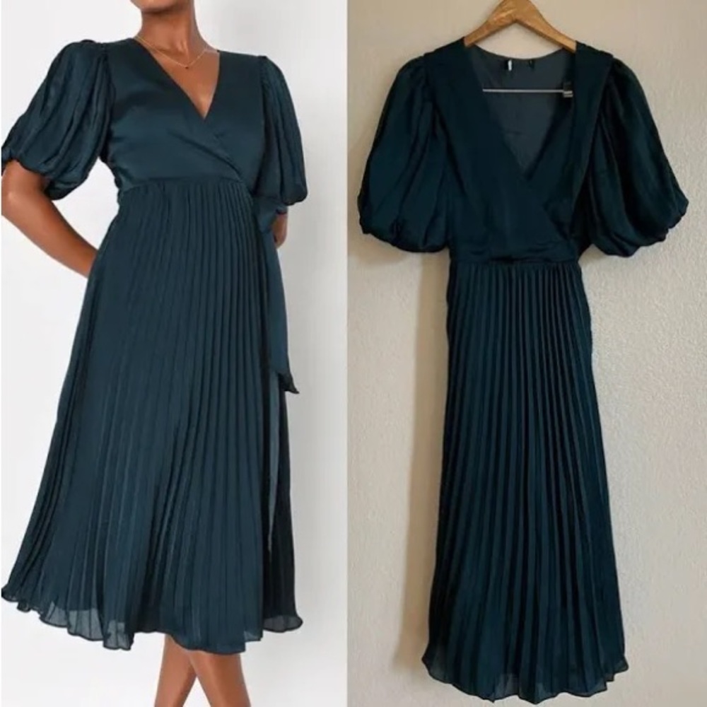 Lulus blue green puff sleeve dress size small